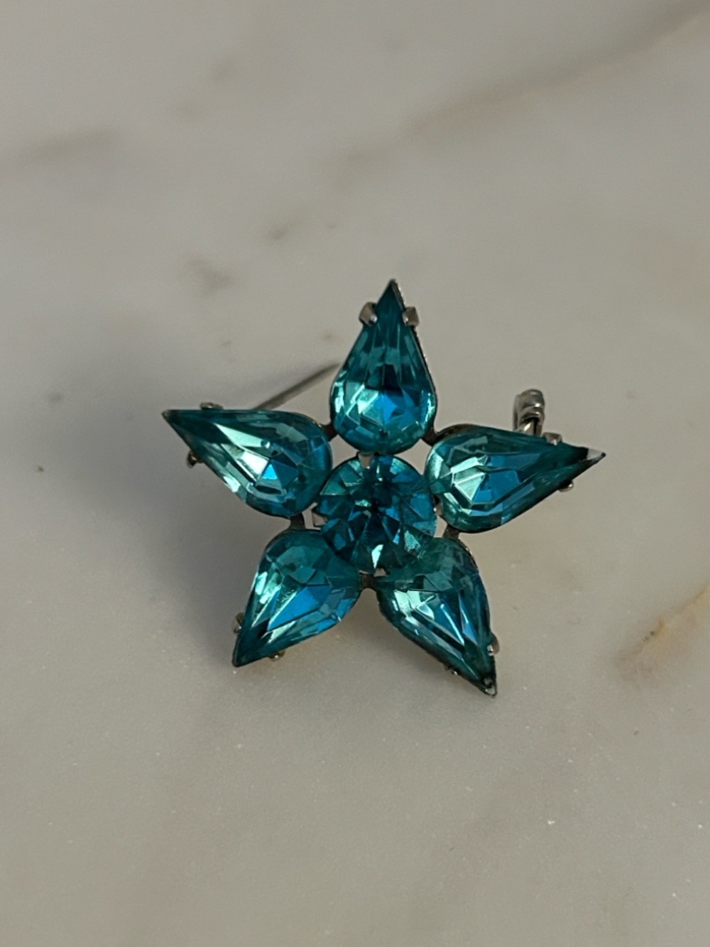 Coro Teal Crystal Star Brooch